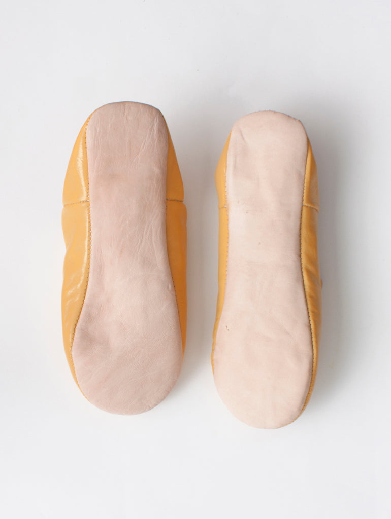 Soft sole leather babouche slippers in ochre