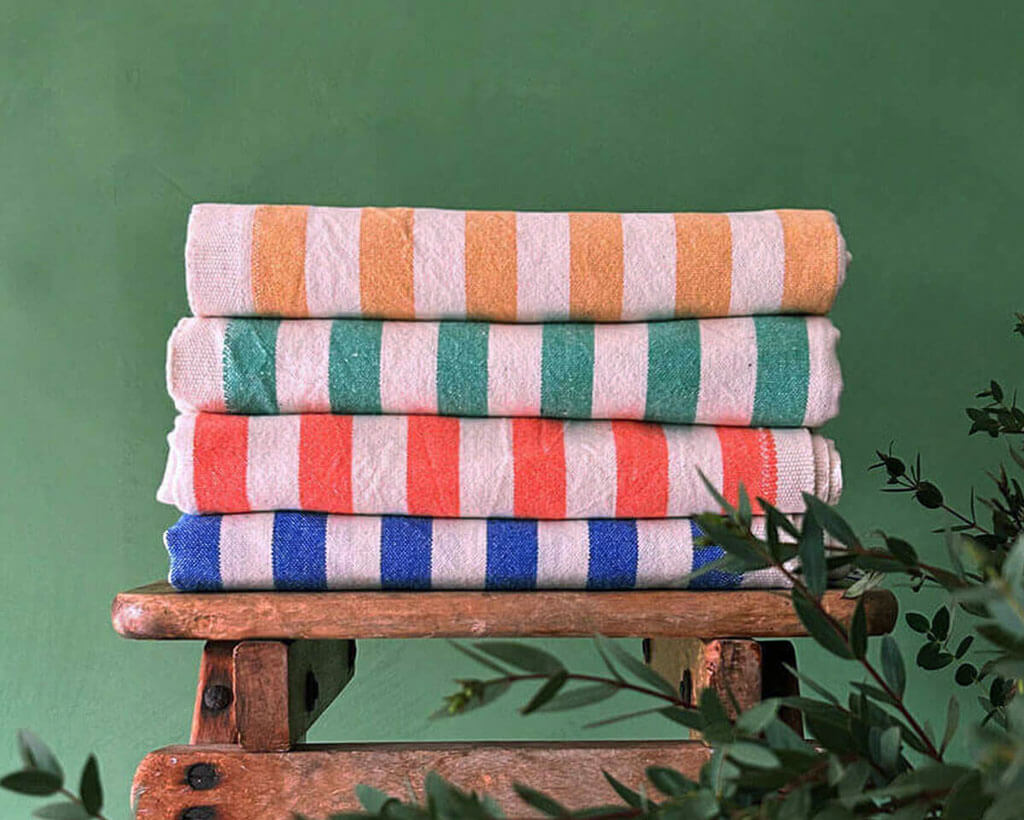 Turkish cotton hammam towels with colourful wide stripes