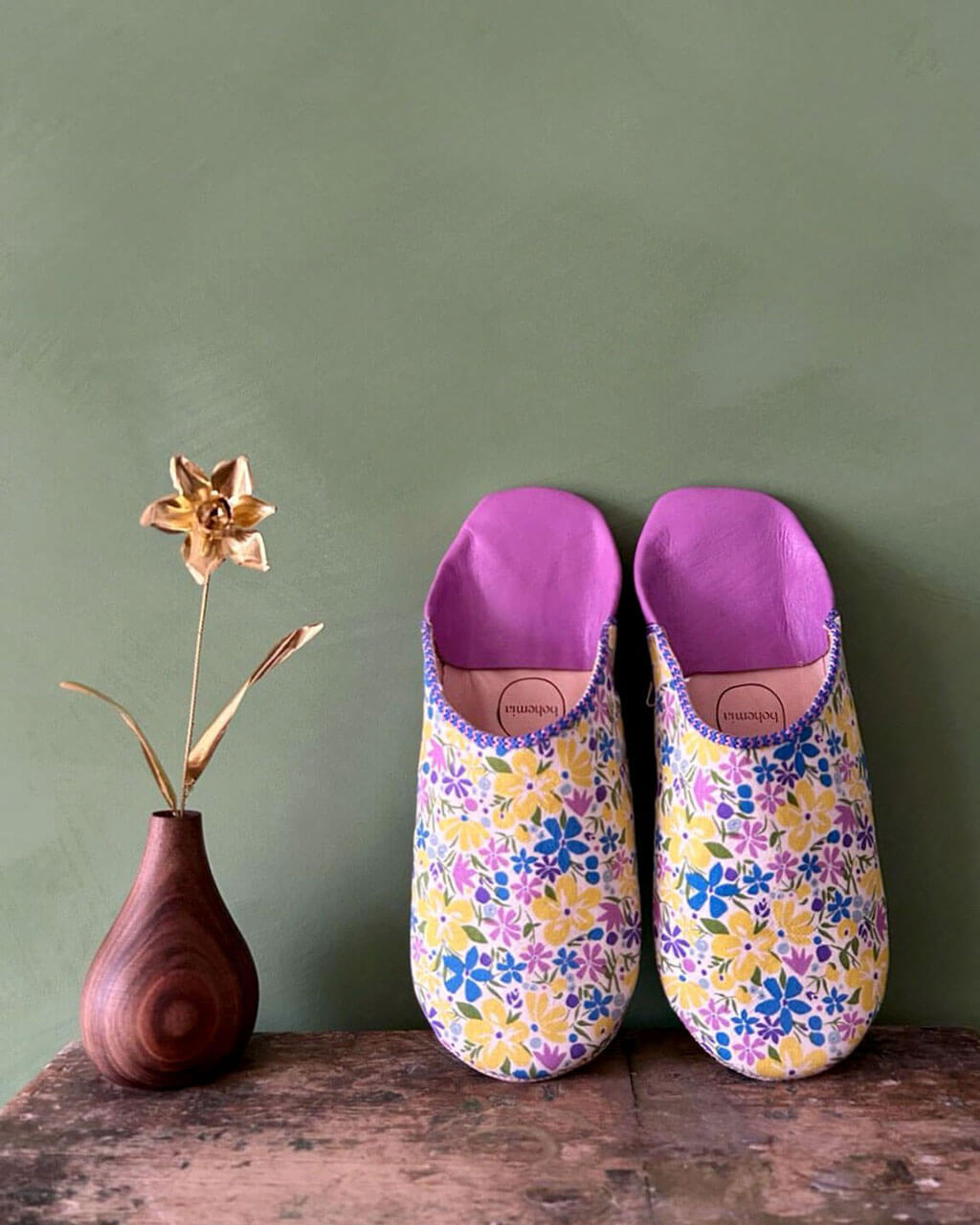 Pink floral Liberty print babouche slippers