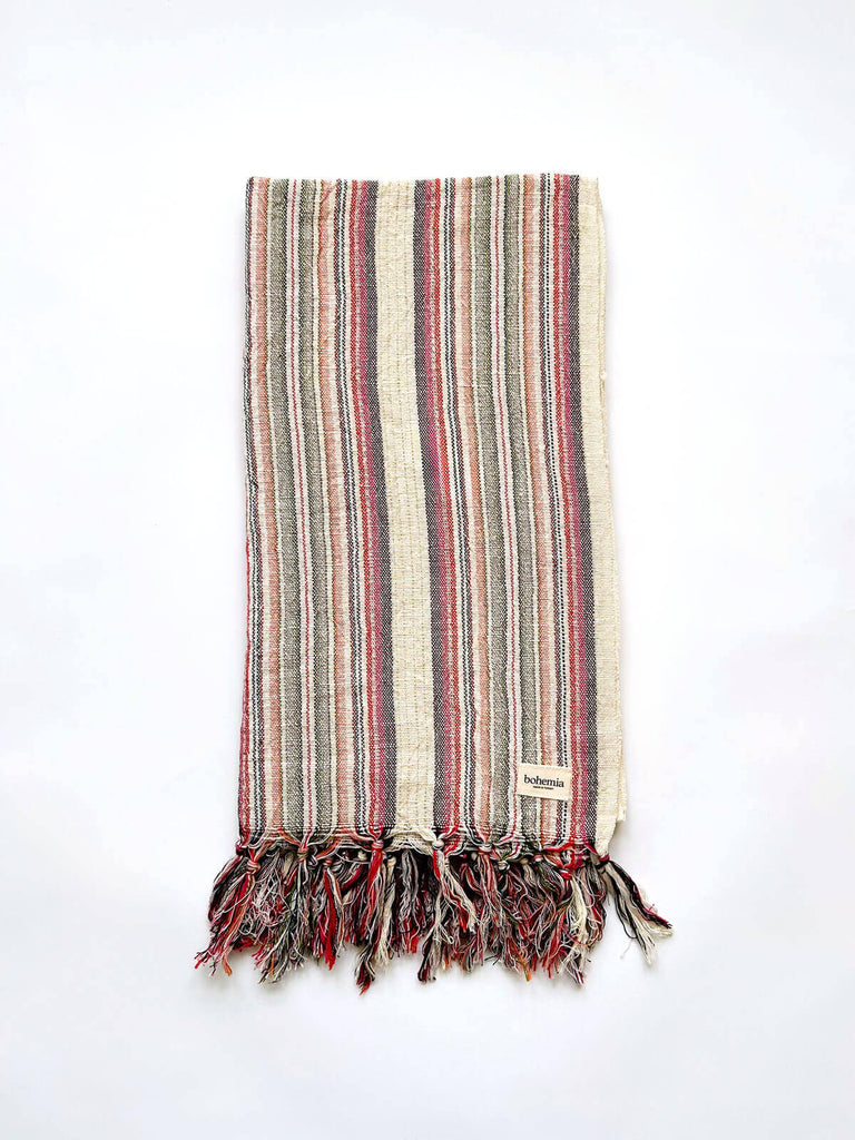 Turkish cotton hammam towel with dusky pink and terracotta stripes