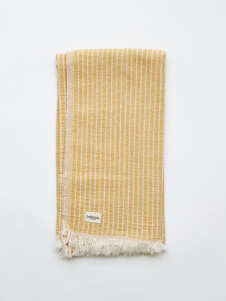 Portobello striped cotton hammam towel in summer mustard yellow