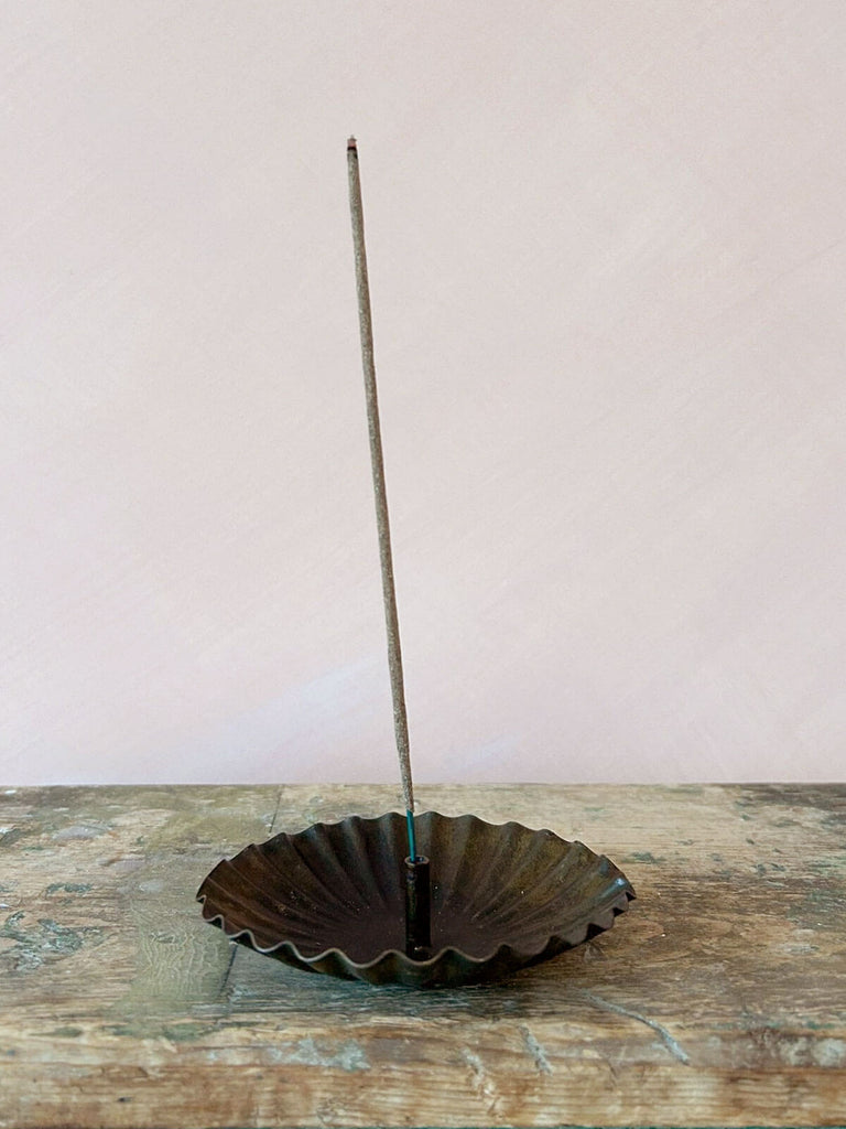 Sol incense holder in antiqued metal