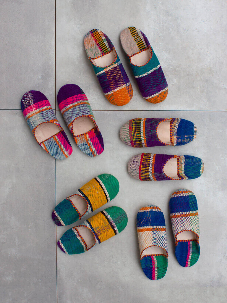 Moroccan Boujad Fabric Basic Babouche Slippers, Souk Day Weave | Bohemia Design