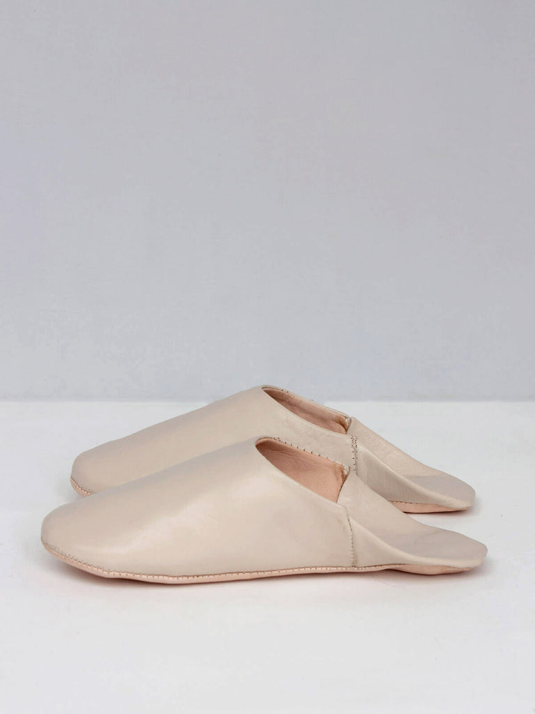 Moroccan Leather Babouche Basic Slippers in Chalk | Bohemia Design