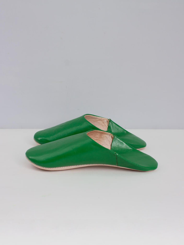 Moroccan Babouche Basic Slippers, Green - Bohemia Design