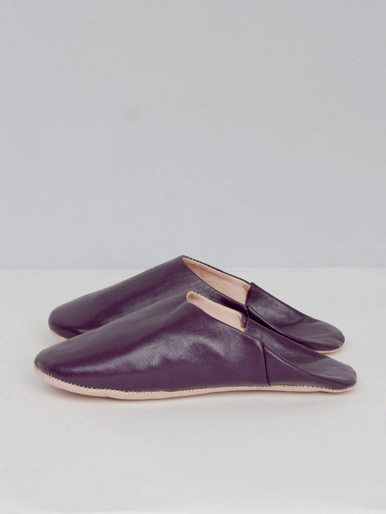 Moroccan Babouche Basic Slippers, Plum Coloured Leather | Bohemia Design