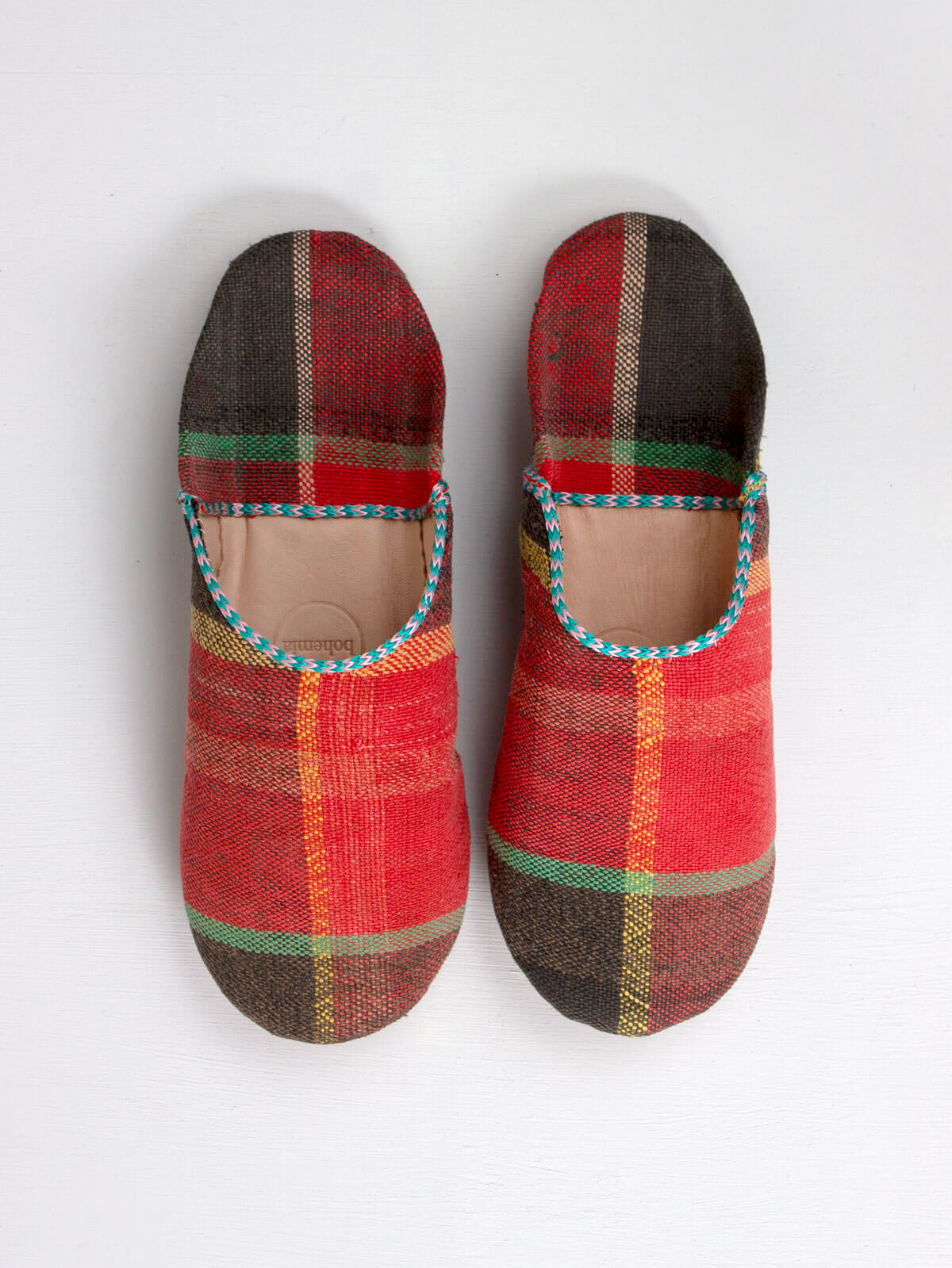 Moroccan Boujad Basic Babouche Slippers, Coral Check