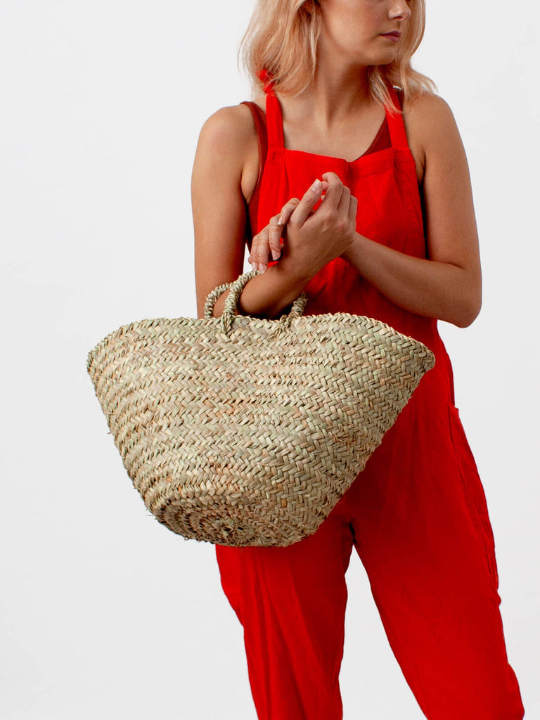 Medium natural woven Beldi Basket bag with short handles by Bohemia Design