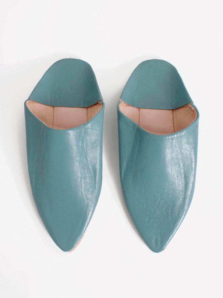 Moroccan Classic Pointed Babouche Slippers, Blue Grey - Bohemia Design