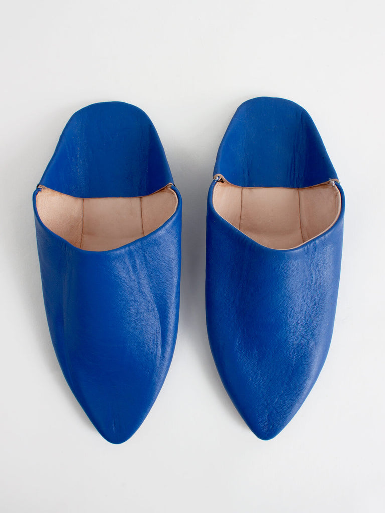 Moroccan Classic Pointed Babouche Slippers, Cobalt - Bohemia Design