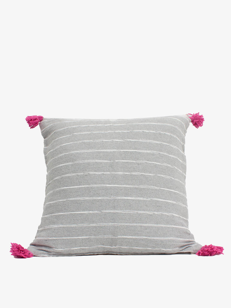 Grey Cotton Scribble Stripe Square Cushions, Pink - Bohemia Design