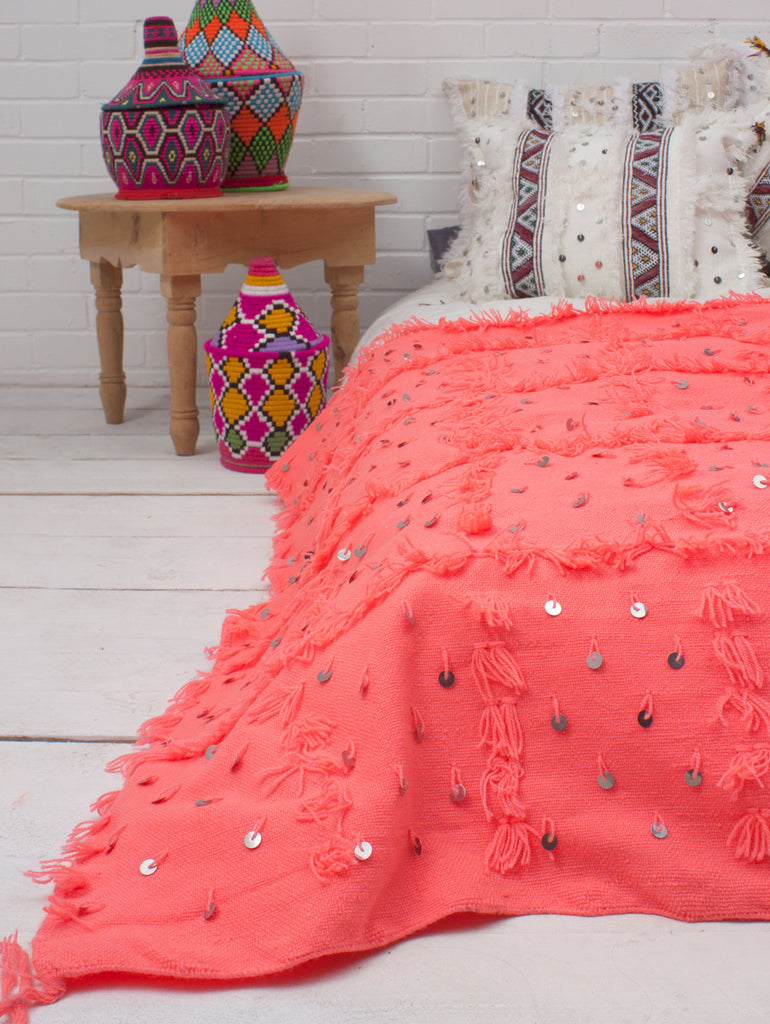 Handira Blanket, Coral - Bohemia Design