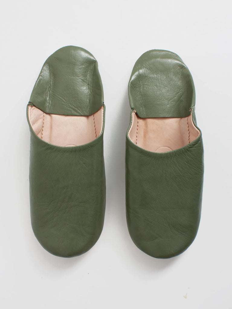 Moroccan Mens Babouche Slippers, Olive - Bohemia Design