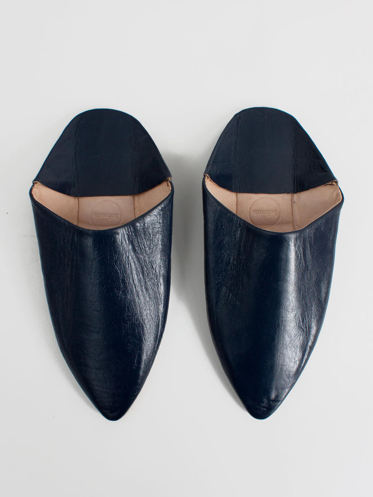 Moroccan Mens Pointed Babouche Slippers, Indigo - Bohemia Design
