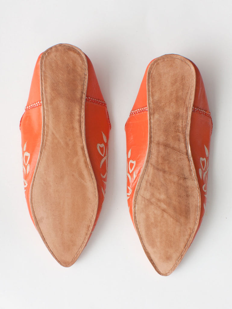 Moroccan Decorative Babouche Slippers, Orange - Bohemia Design