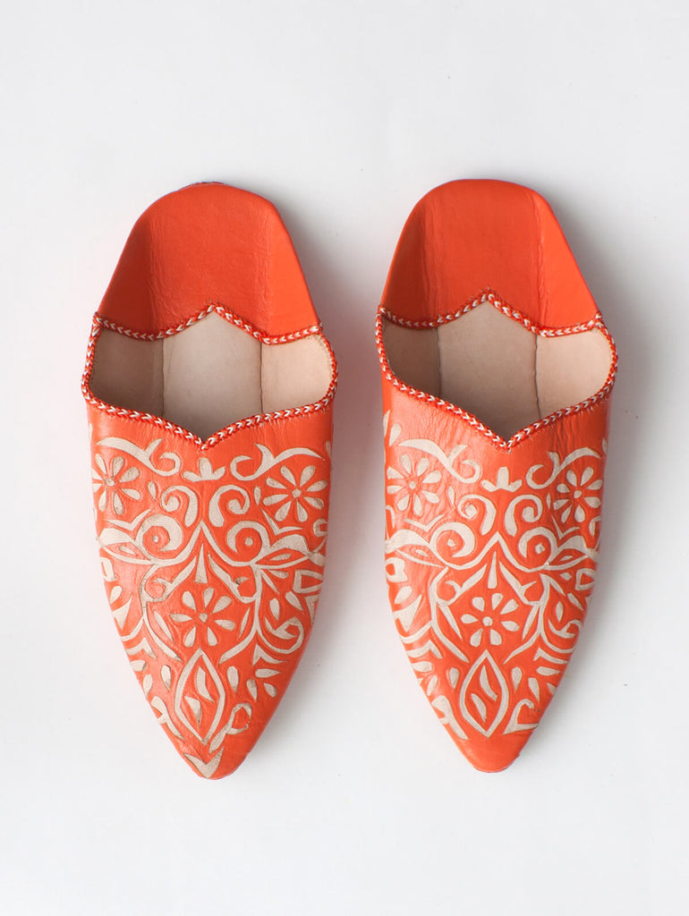 Moroccan Decorative Babouche Slippers, Orange - Bohemia Design