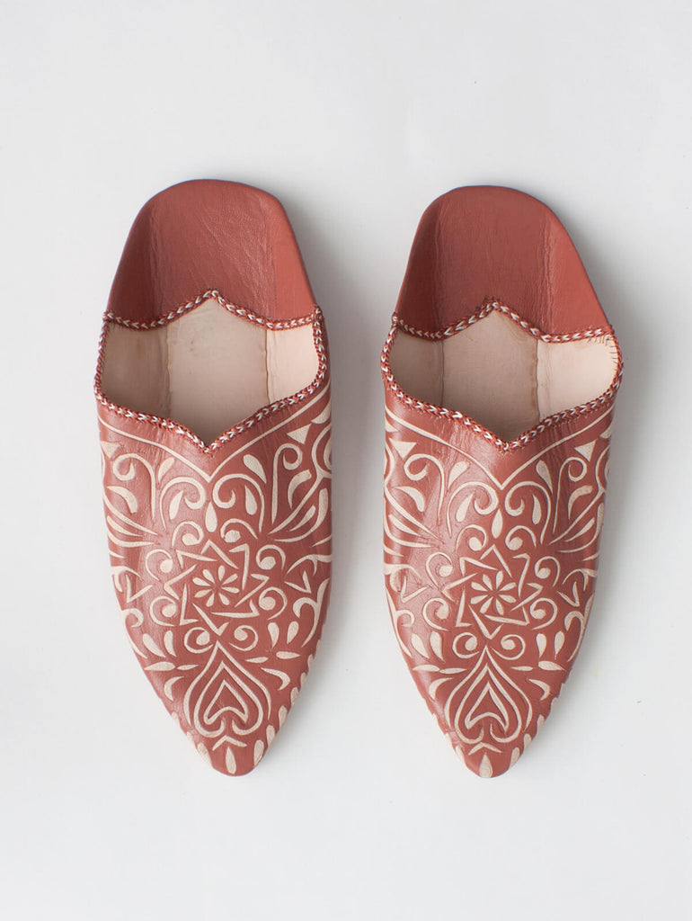 Moroccan Decorative Babouche Slippers, Terracotta - Bohemia Design