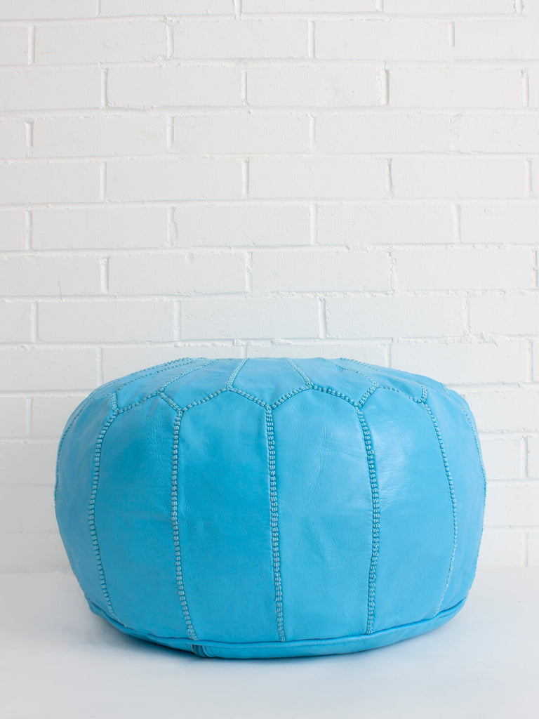 Authentic Moroccan Leather Pouffe in Aegean Blue by Bohemia Design