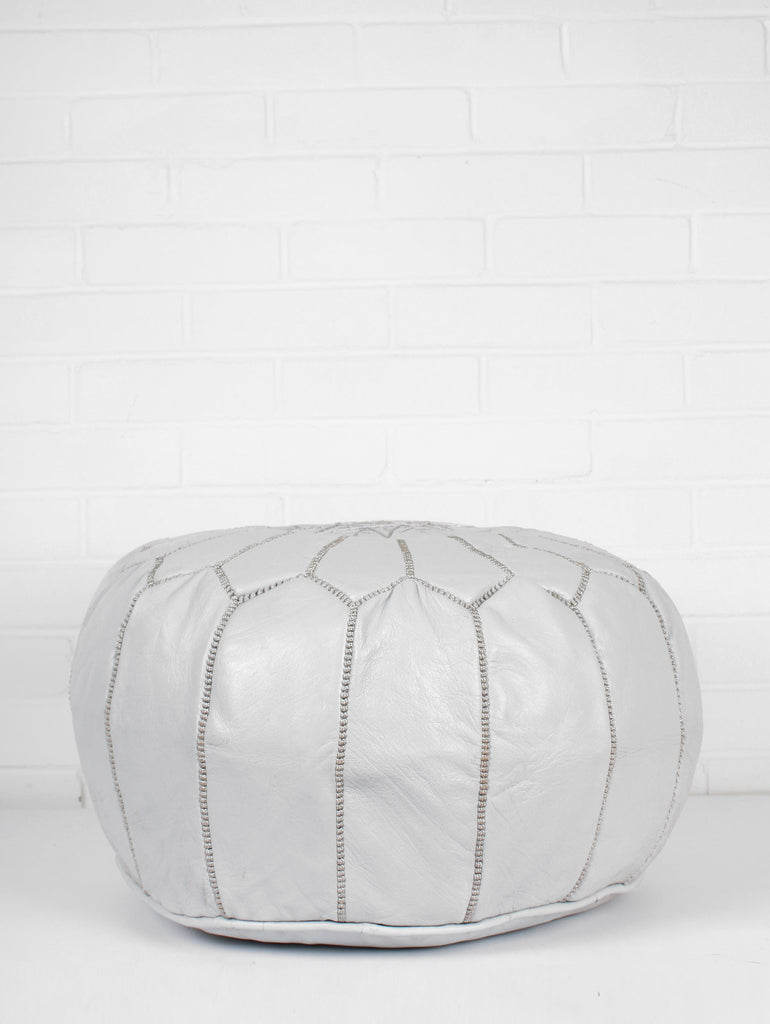 Moroccan Leather Pouffe in grey by Bohemia Design