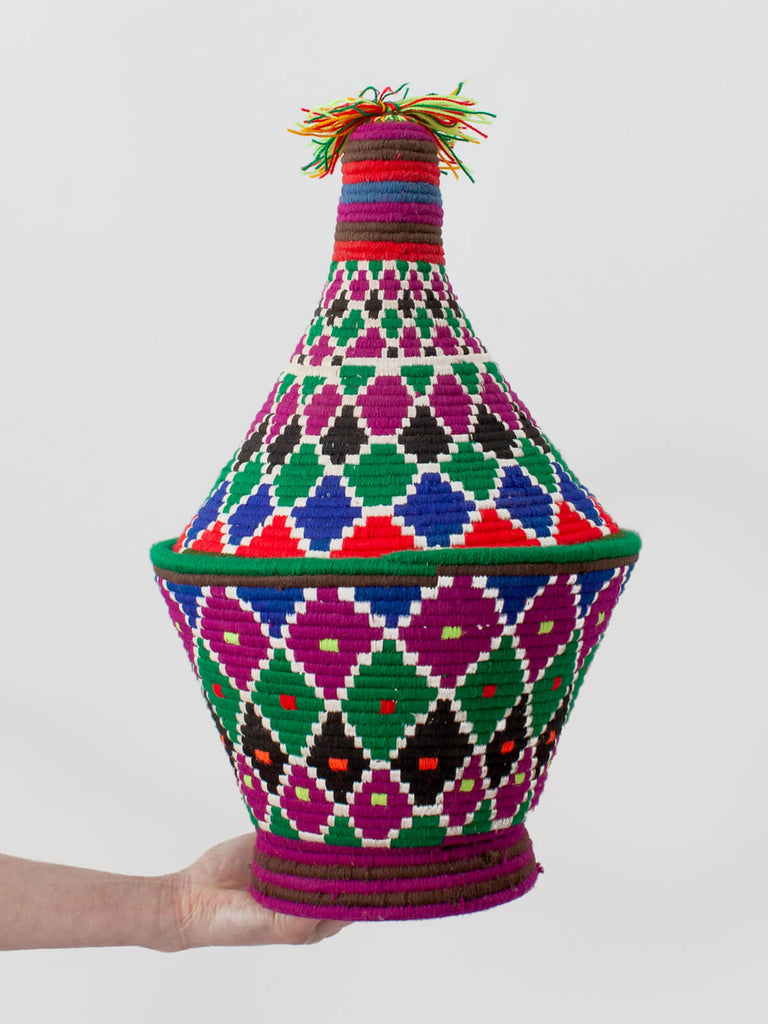 Moroccan wool storage pot by Bohemia Design in multi-coloured pattern