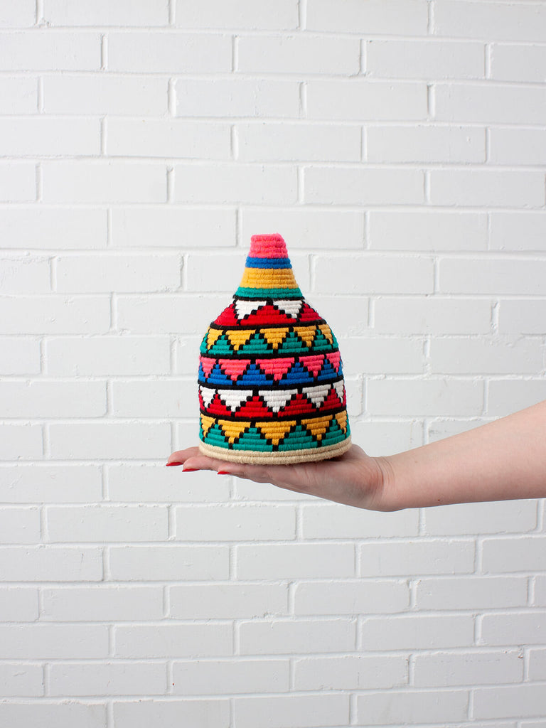 Moroccan wool storage pot by Bohemia Design in multicoloured pattern