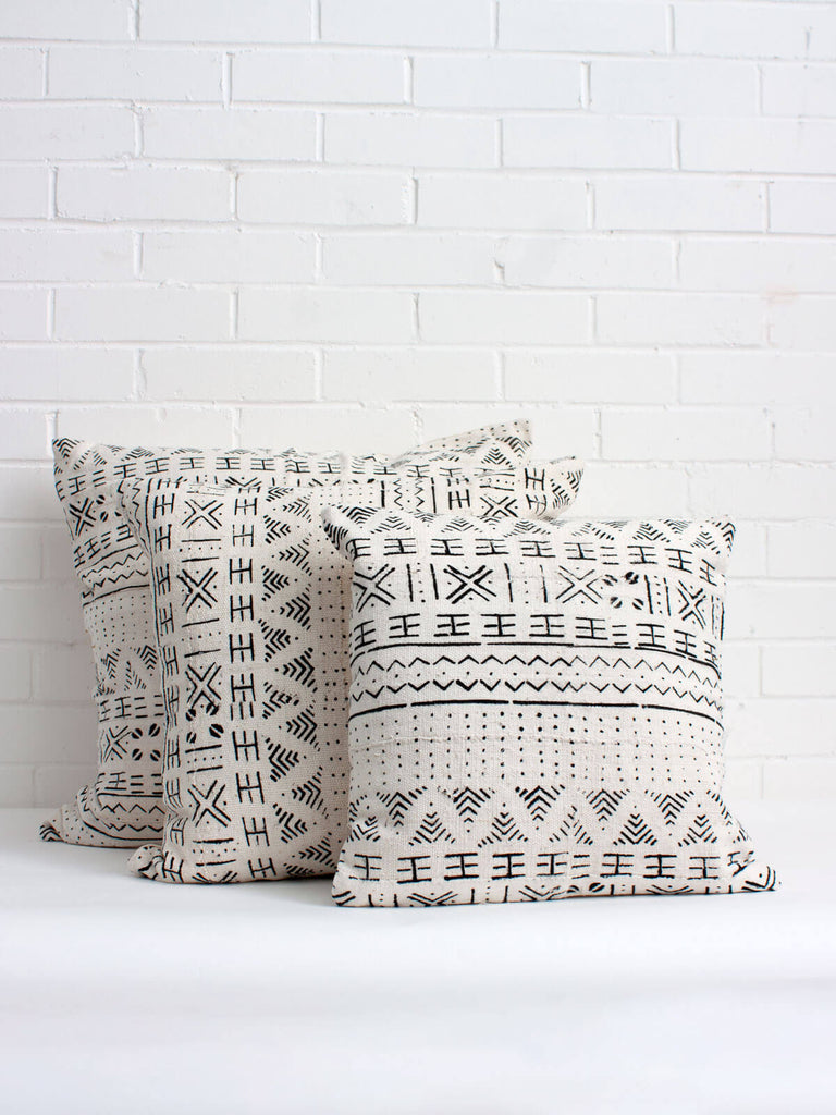 White Mudcloth Cushions - Bohemia Design