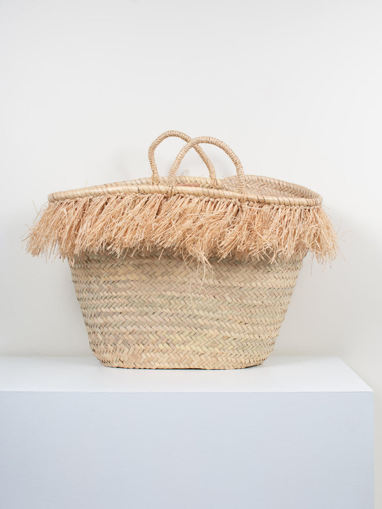 Medium Raffia Tassel Basket with natural tassels