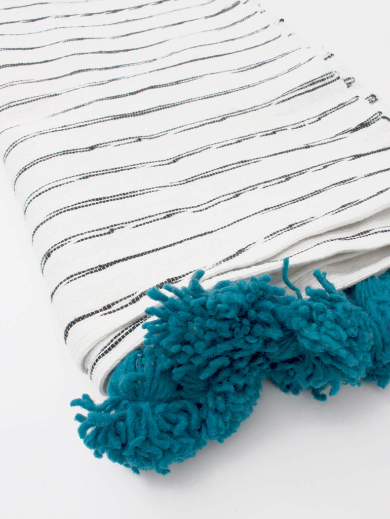 White Cotton Scribble Stripe Blankets - Bohemia Design