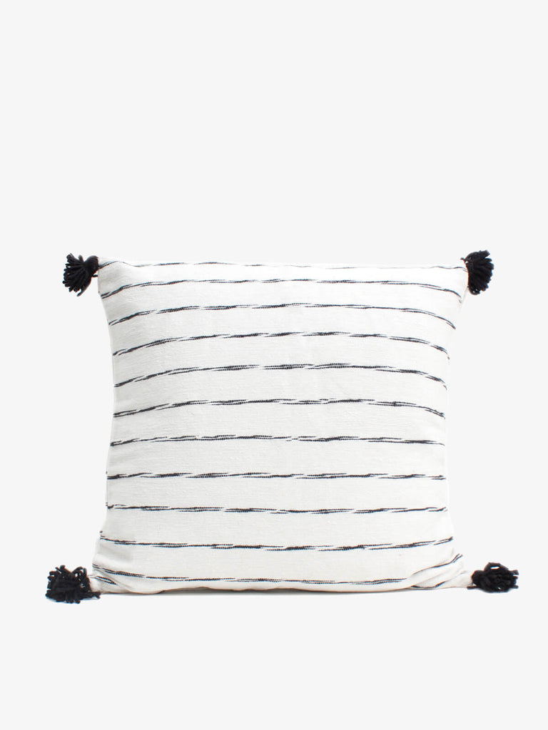 White Cotton Scribble Stripe Square Cushions, Black - Bohemia Design