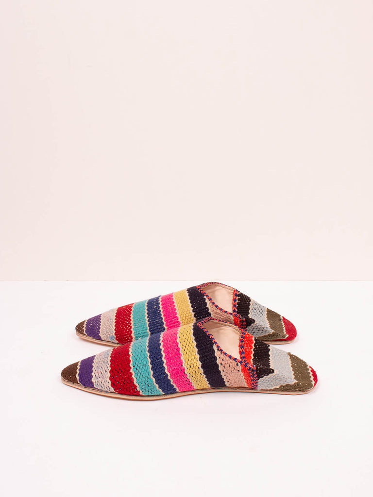 Bohemia design boujad babouche slippers in multi stripe pattern