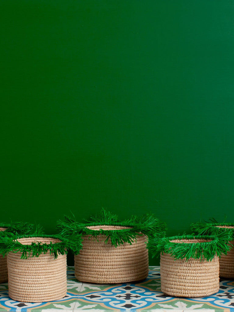 Raffia Tassel Storage Pots, Green - Bohemia Design