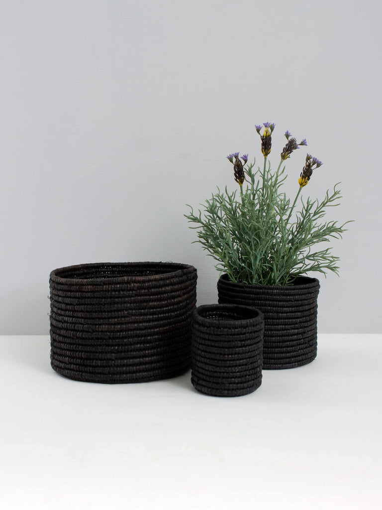 Raffia Storage Pots, Black - Bohemia Design