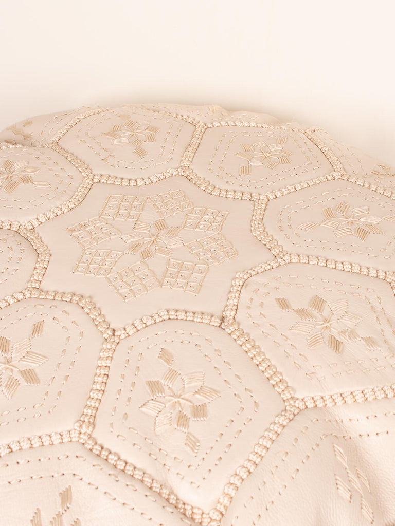 Moroccan Leather Tile Pouffe, Chalk by Bohemia Design