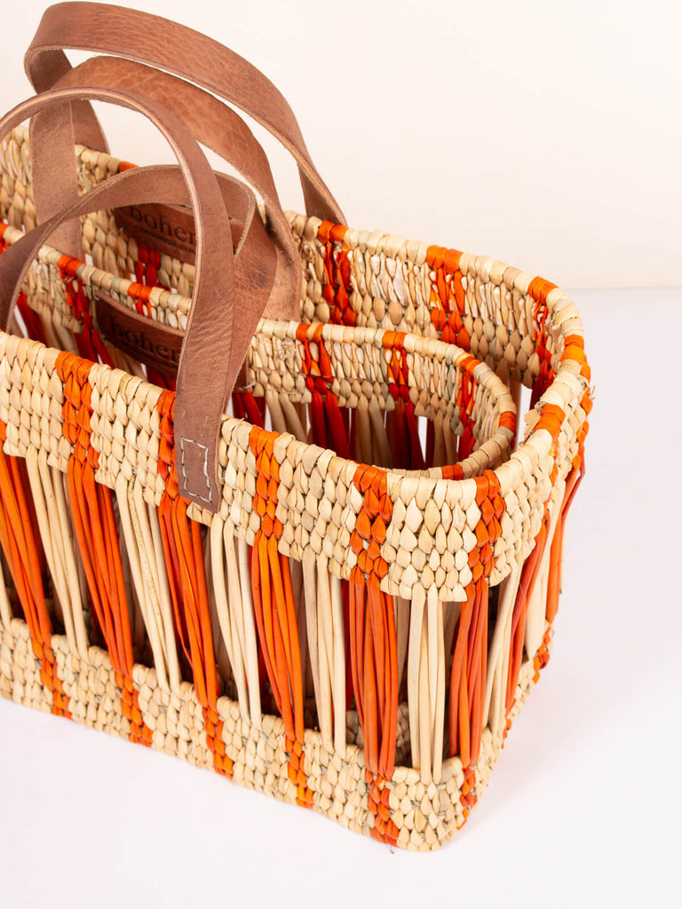 Bohemia Design decorative reed basket bags with orange stripe in small and medium