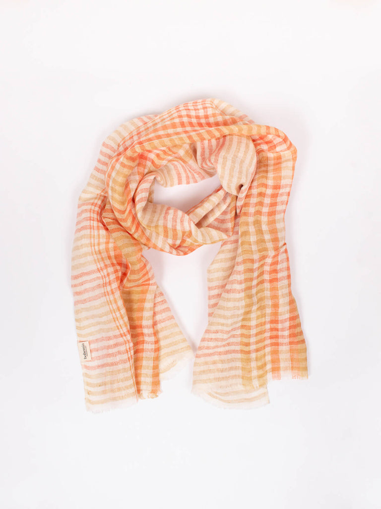Checked linen scarf in mustard and orange