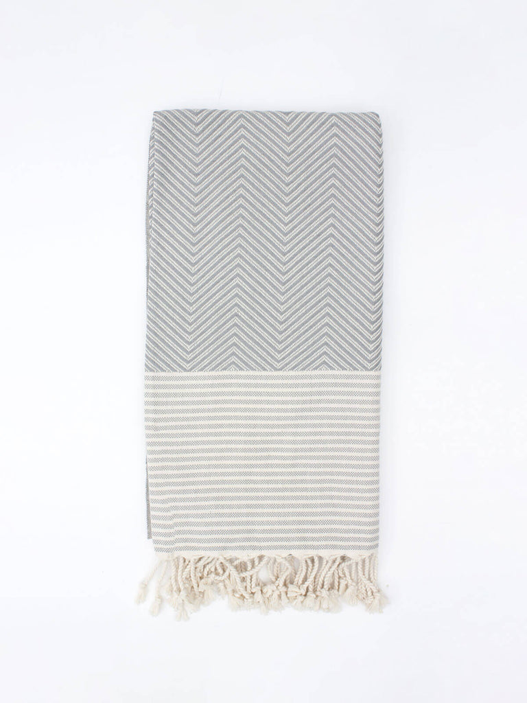 Malibu zig zag striped Hammam Towel in light grey by Bohemia Design