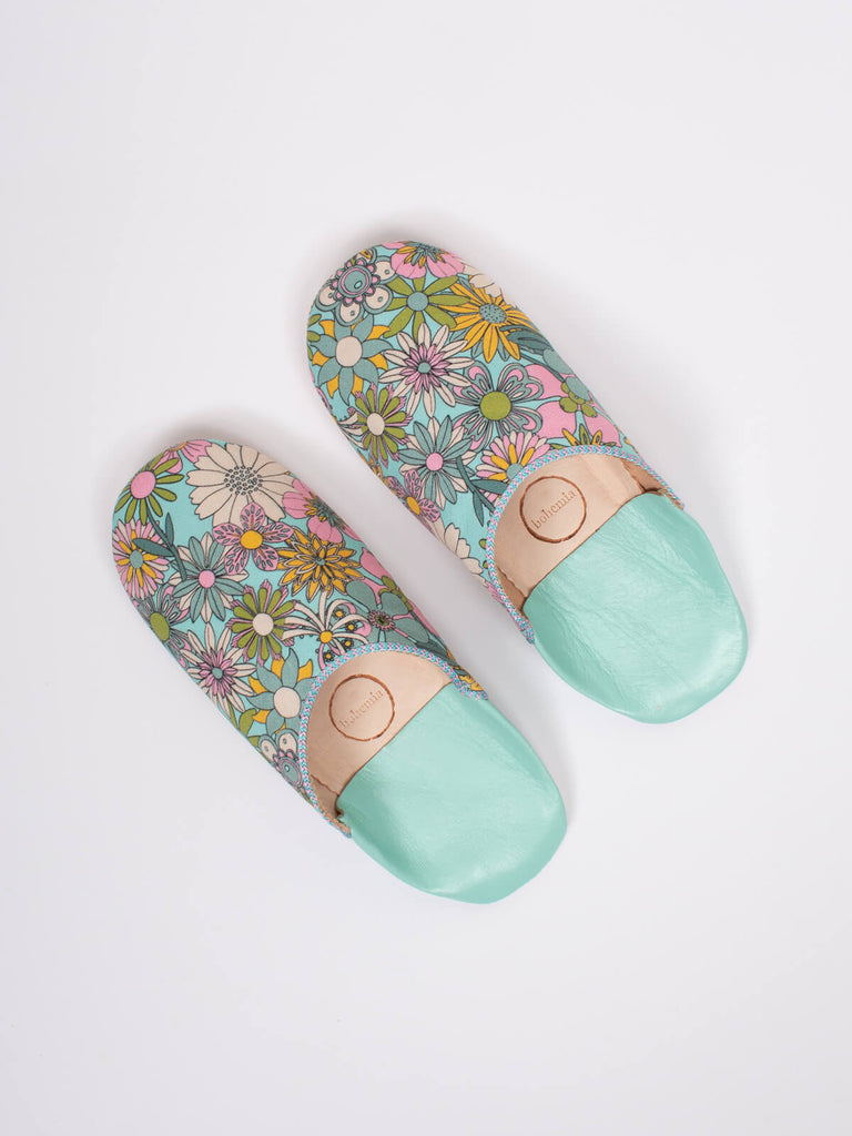 Margot Floral Babouche Slippers, Duck Egg by Bohemia Design