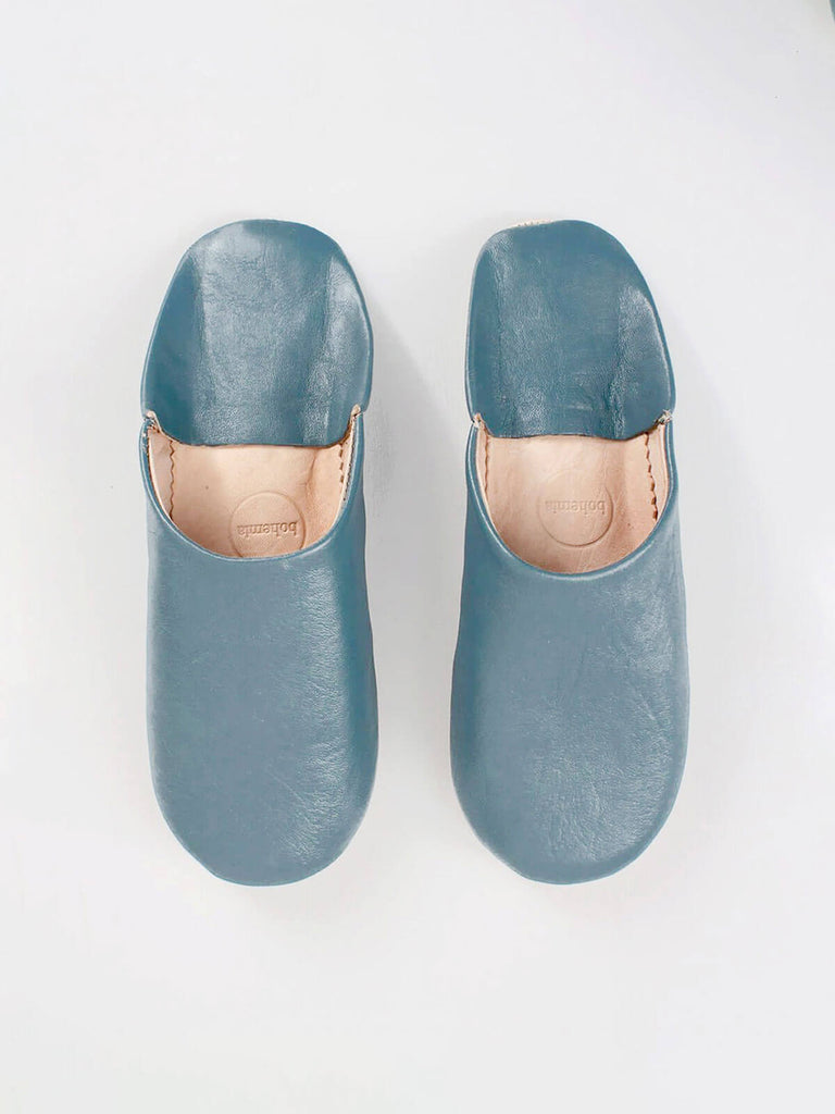 Moroccan Babouche Basic Slippers, Blue Grey - Bohemia Design