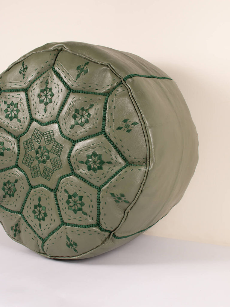 Moroccan Leather Tile Pouffe in Olive by Bohemia Design