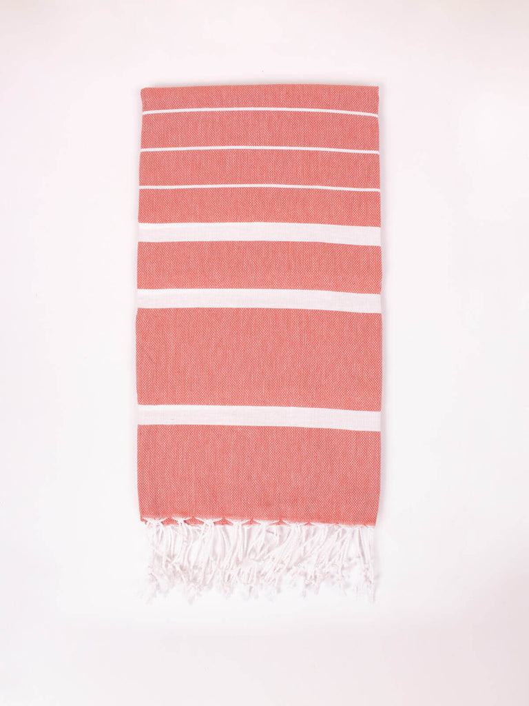 Ibiza Summer Hammam Towel in Terracotta with white stripes and hand knotted tassels