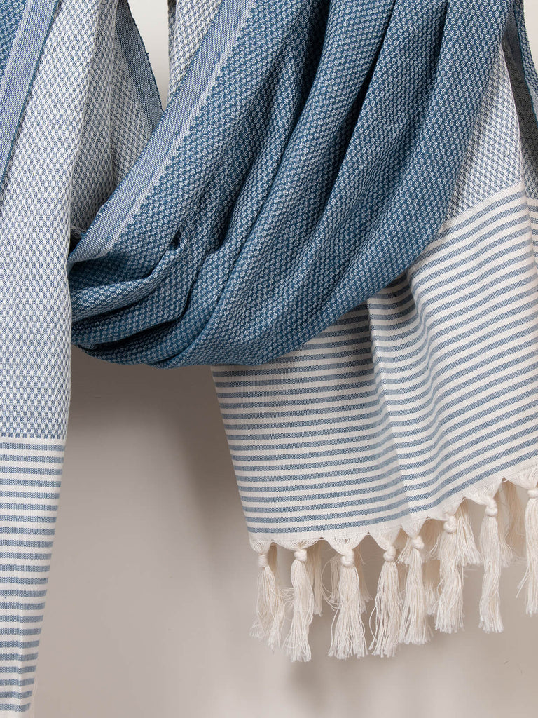 Striped Amalfi Hammam Towel in indigo stripe by Bohemia Design