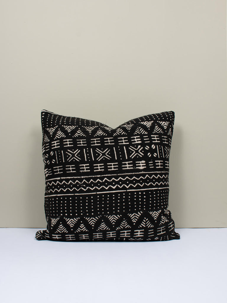 Black and cream cushion with a mudcloth pattern by Bohemia Design