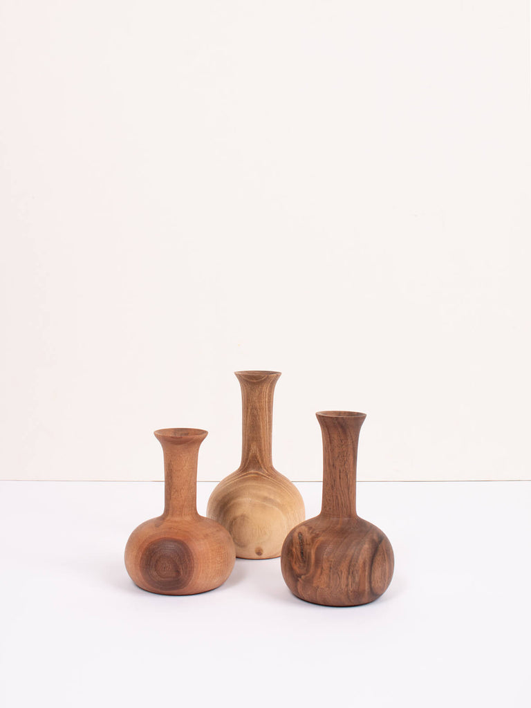 Set of three mini wood vases by Bohemia Design