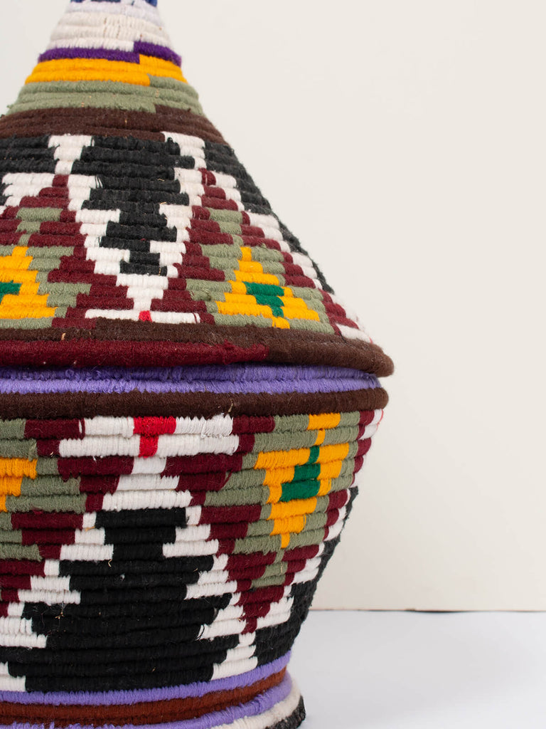 Moroccan wool storage pot by Bohemia Design in aztec pattern