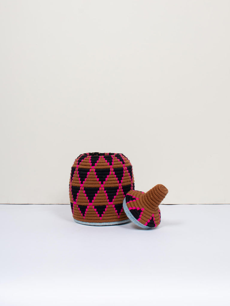 Moroccan wool storage pot by Bohemia Design in brown and pink design