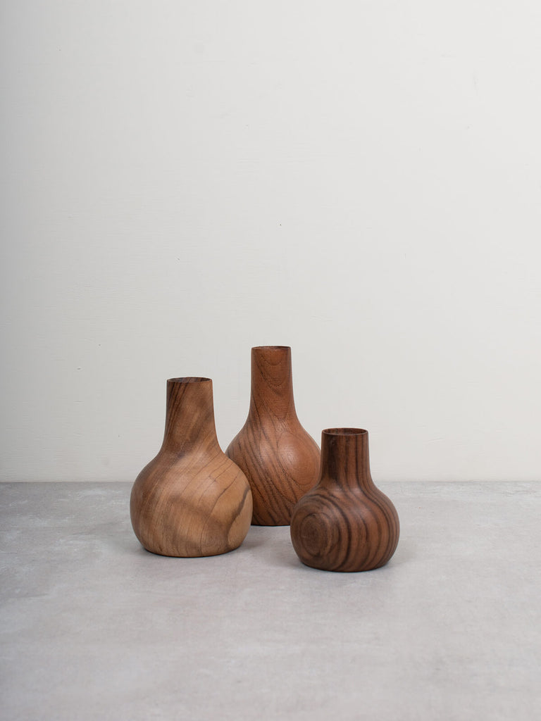 Three mini wood vases by Bohemia Design