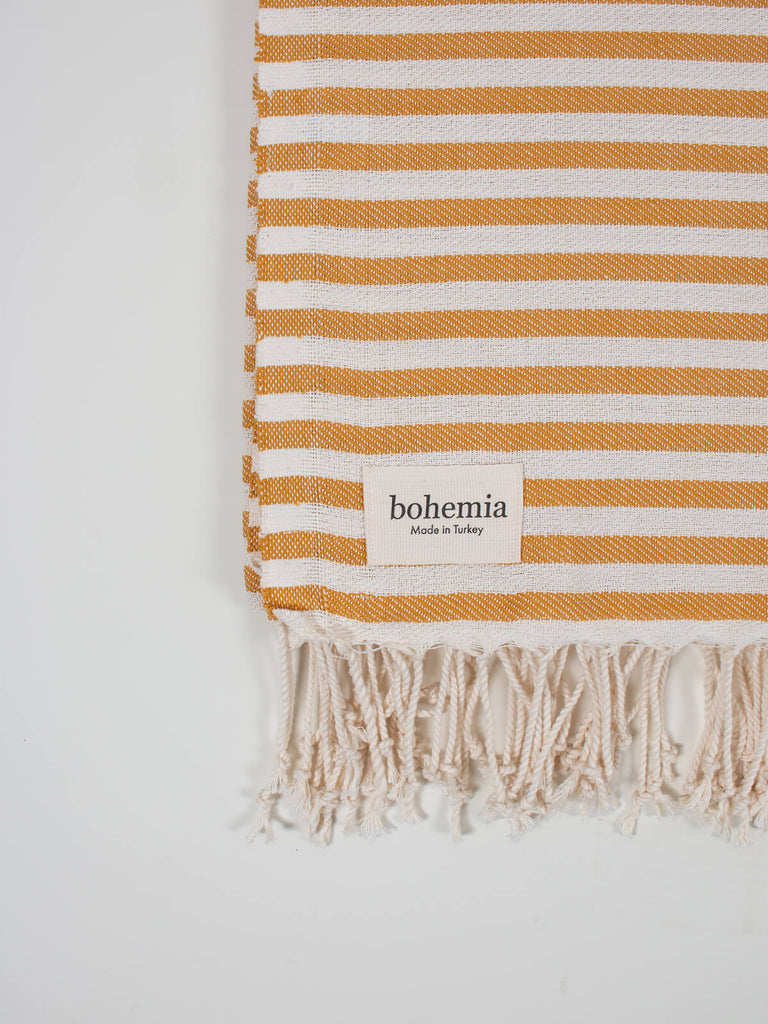 Striped Sorrento Hammam Towel in mustard stripe by Bohemia Design