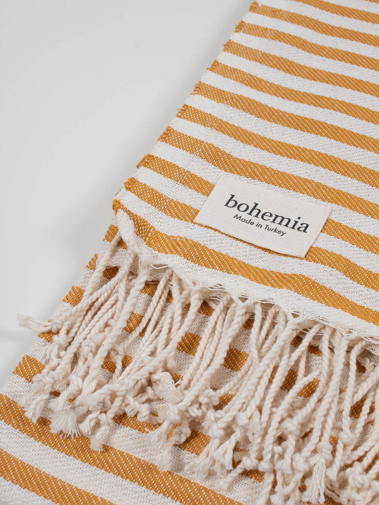 Striped Sorrento Hammam Towel in mustard stripe by Bohemia Design