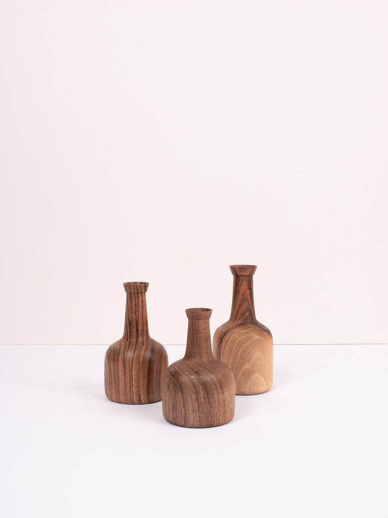 Set of three wooden vases by Bohemia design