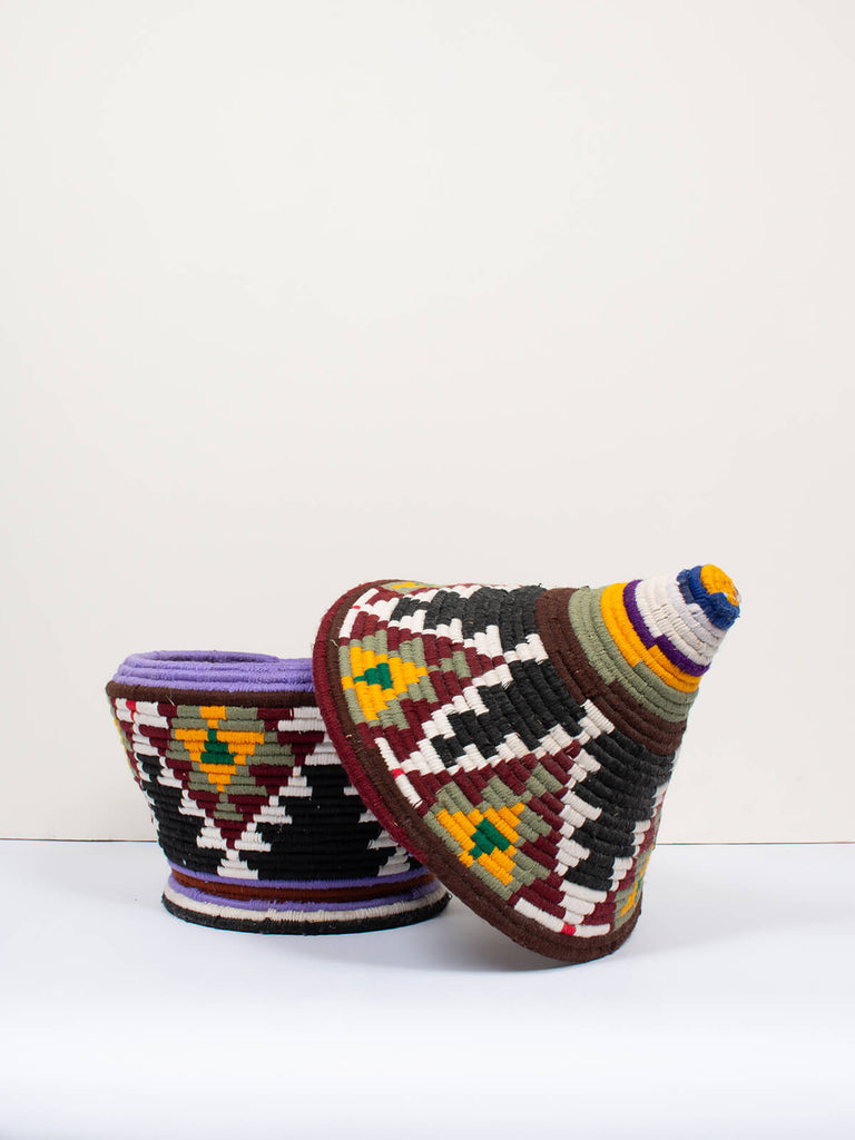 Moroccan wool storage pot by Bohemia Design in aztec pattern